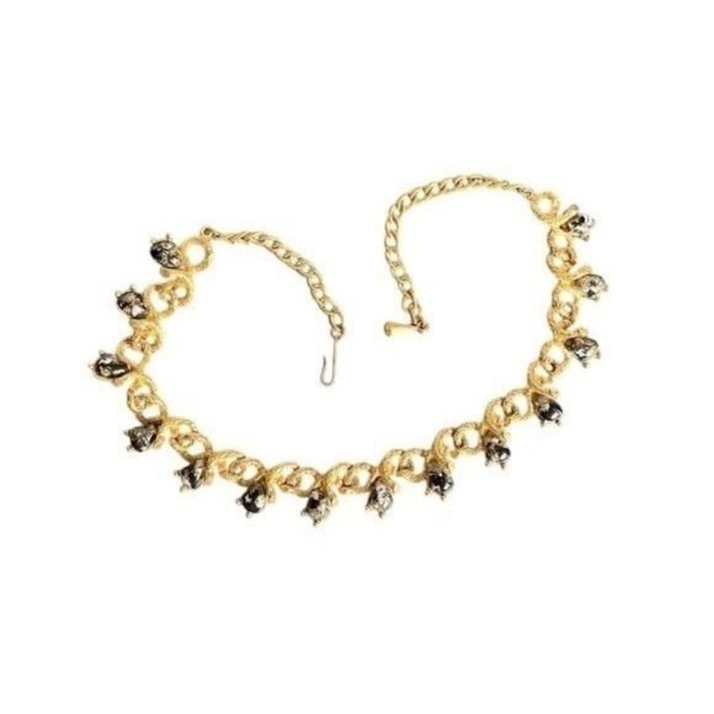 Judy Lee Vintage Gold Tone Black White Art Glass Scroll Necklace 15 Inch